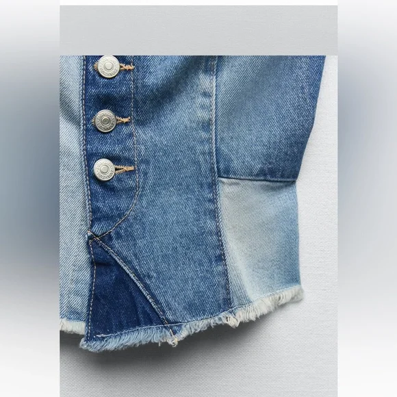 Zara TRF PATCHWORK DENIM TOP BLUE - Picture 2 of 5